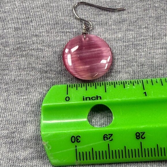 Pink Cats Eye Drop Earrings With Silver Tone Hooks Pierced Women Jewelry - Picture 12 of 14